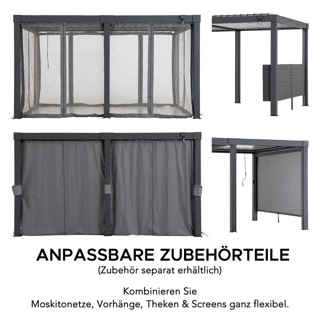 Pergola à lames Matterhorn avec éclairage LED solaire et système de drainage – 306 × 406 cm