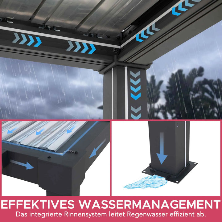 Pergola à lames Matterhorn avec éclairage LED solaire et système de drainage – 306 × 406 cm