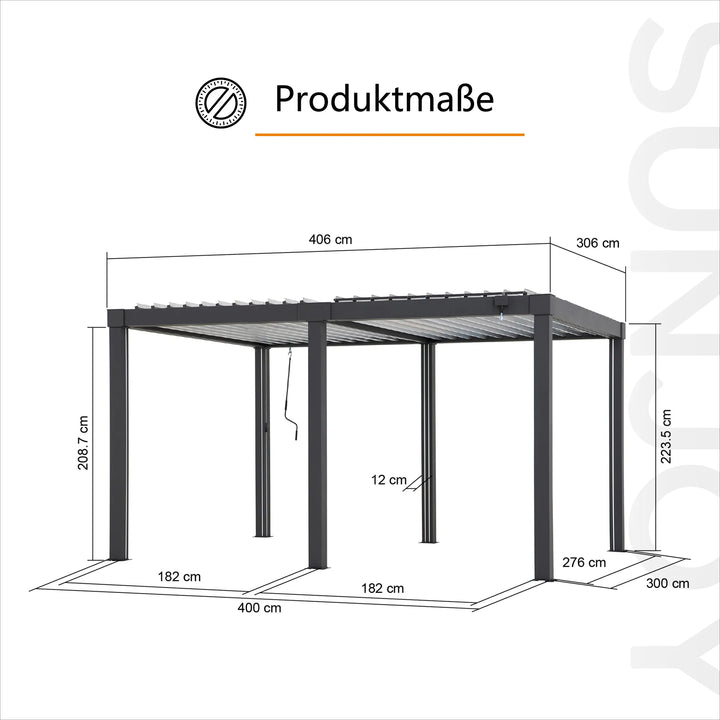 Pergola à lames Matterhorn avec éclairage LED solaire et système de drainage – 306 × 406 cm