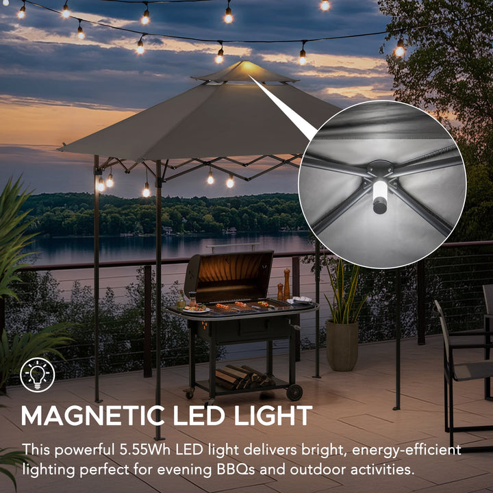 Portabler Stahl Grill Pavillon CINTO mit LED-Licht - 160cm x 250cm, grau
