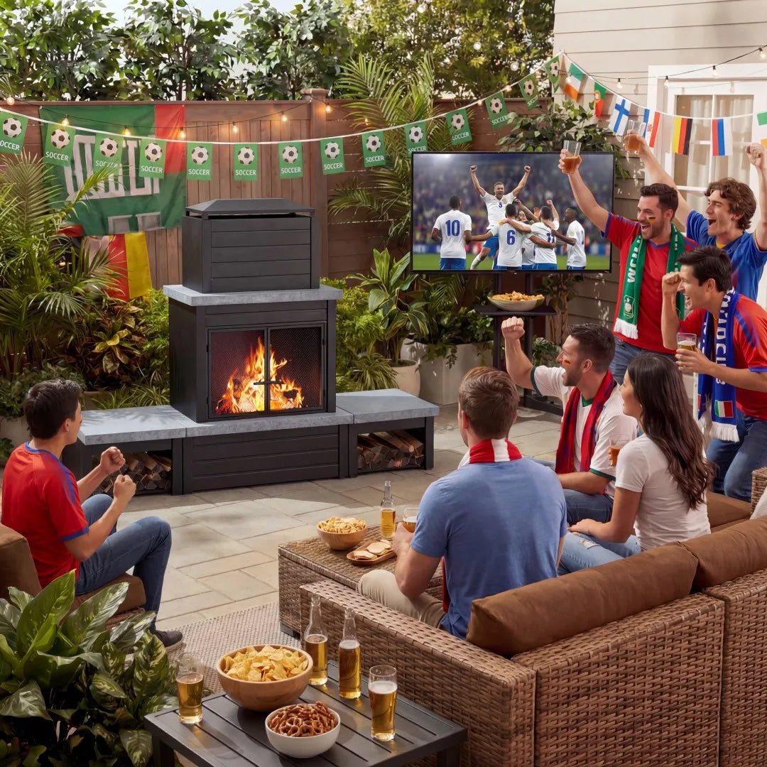 SUNJOY Steel Fireplace - 194 x 51 x 148 cm, Matt Black