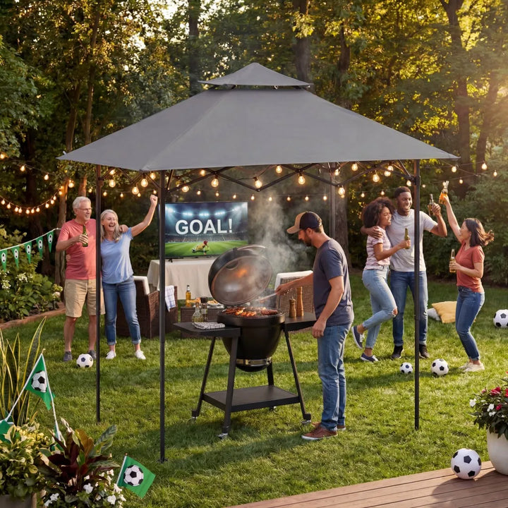 SUNJOY Portable Steel Grill Gazebo with LED Light - 160cm x 256cm, Grey