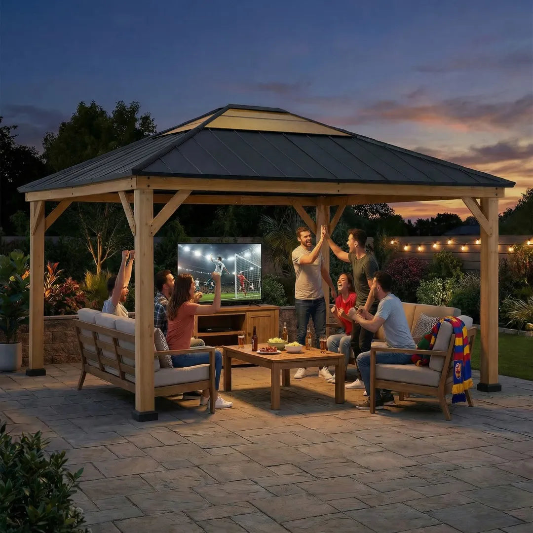 SUNJOY Cedar Wood Gazebo - 393cm x 452cm