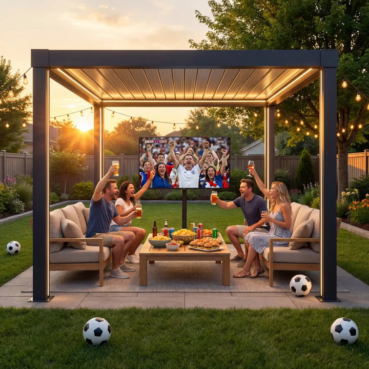 SUNJOY Matterhorn Louvered Pergola with Solar LED Lights - 306cm x 306cm, Anthracite