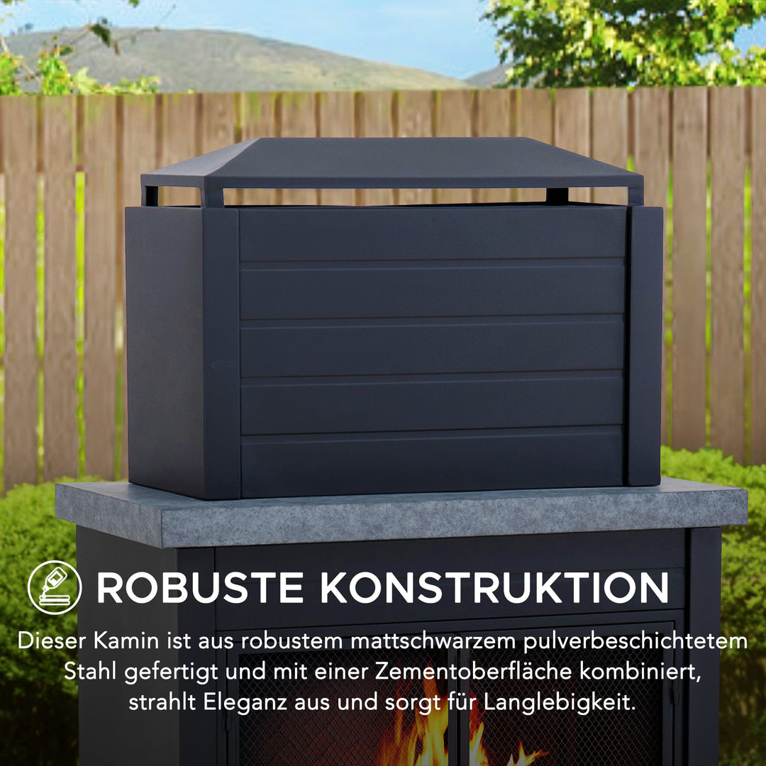 Stahl Holzkamin VULTURE – 194 x 51 x 148 cm, mattschwarz