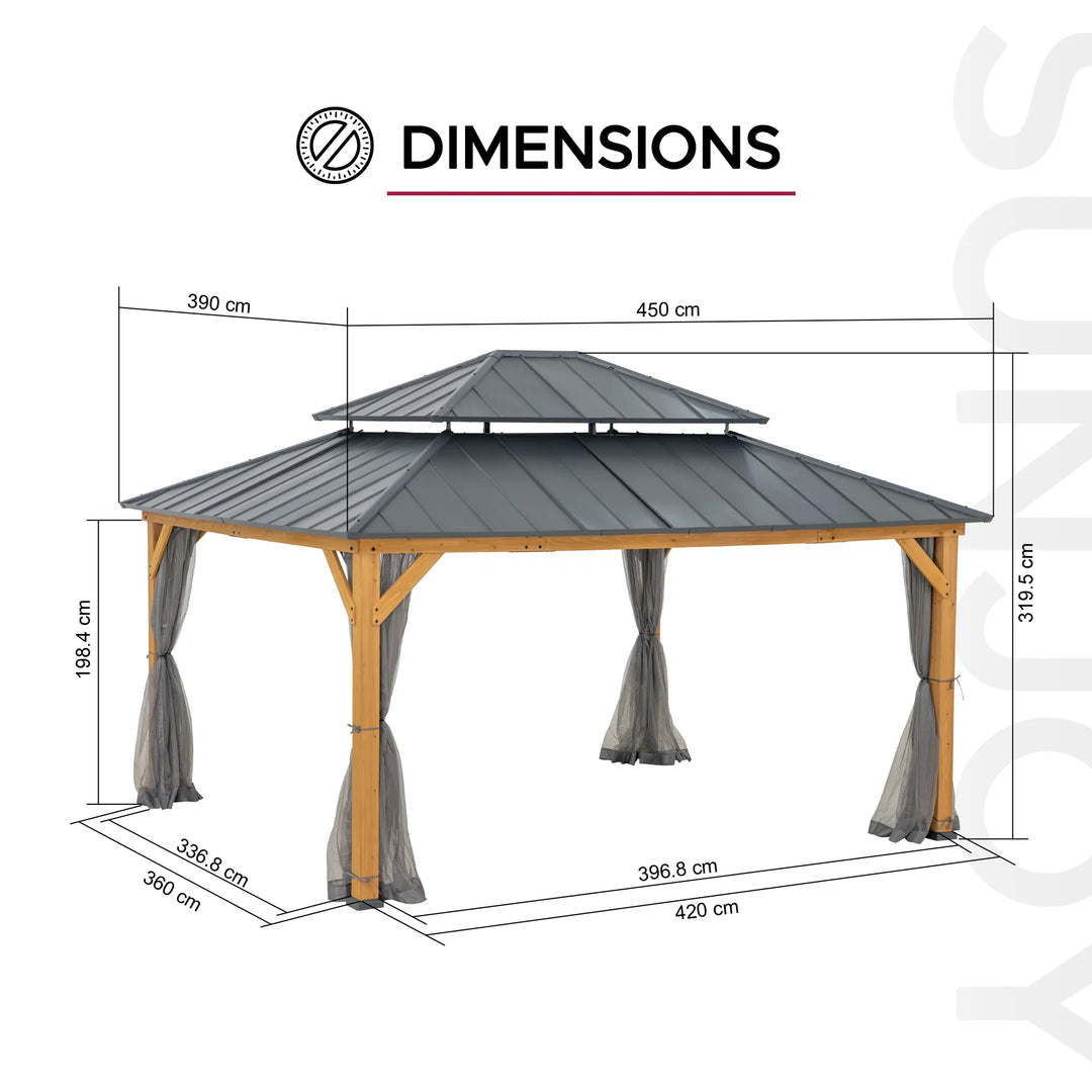 Zedernholz Pavillon TRIVOR – 390 cm x 450 cm