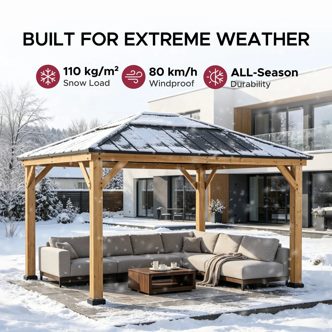 BRURI Cedar Wood Gazebo - 336cm x 394cm - Anthracite