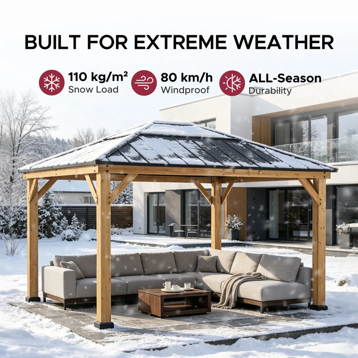 BRURI Cedar Wood Gazebo - 336cm x 394cm - Anthracite