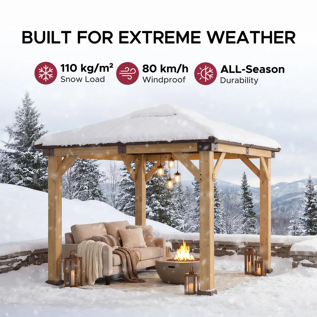 RAPI Cedar Wood Gazebo - 273cm x 273cm - Brown