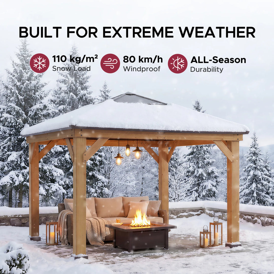 Cedar Wood Gazebo PIRIN - 336cm x 336cm - Brown
