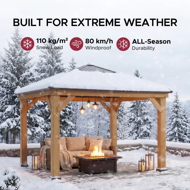 Cedar Wood Gazebo PIRIN - 336cm x 336cm - Brown