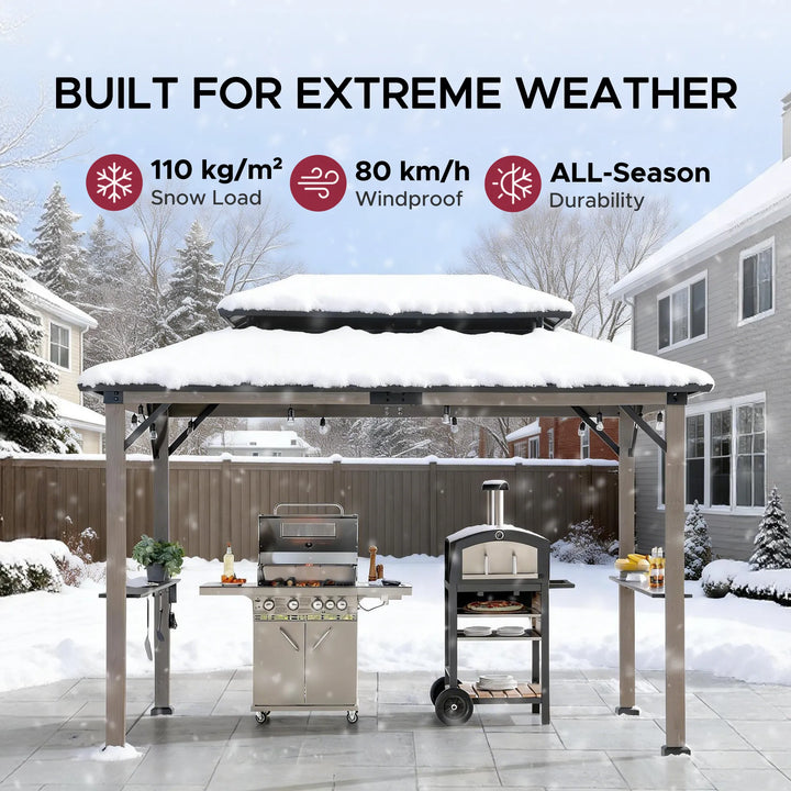 Wood Grill Gazebo with Electrical Outlets &amp; Shelves - 360x240cm, Anthracite