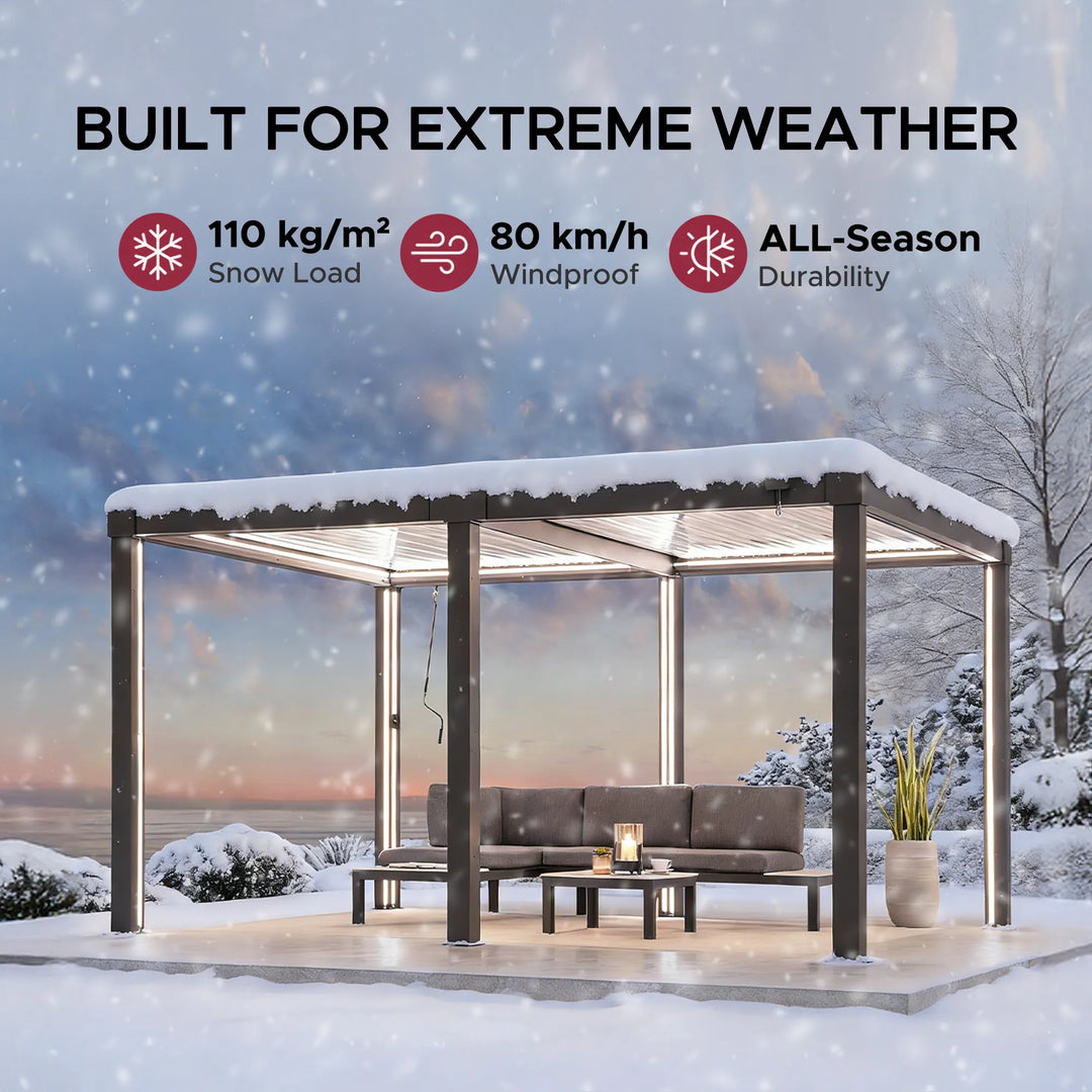 Matterhorn Louvered Pergola with Solar LED Lights &amp; Drainage System - 306cm x 406cm