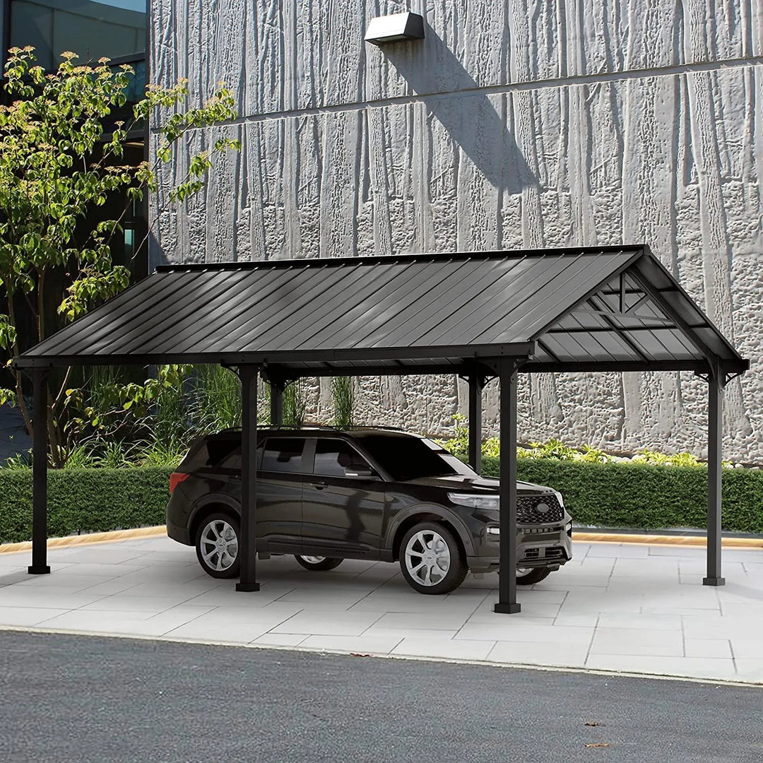 sunjoy black roof metal carport with six posts