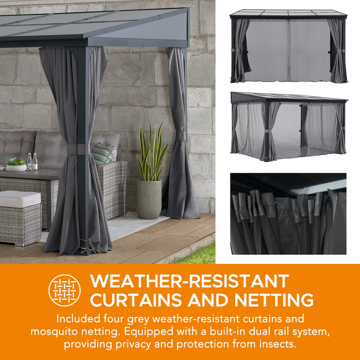 Stahl Wandpavillon MEIJE mit Vorhängen und Netz - 360cm x 300cm, schwarz