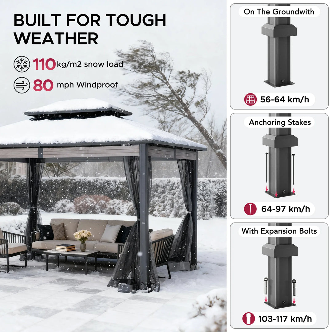 Heavy-Duty Hardtop Gazebo with Mosquito Netting - 3.6m x 3m