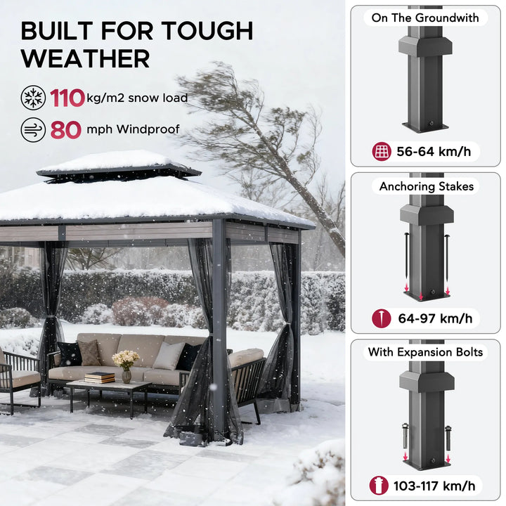 Heavy-Duty Hardtop Gazebo with Mosquito Netting - 3.6m x 3m