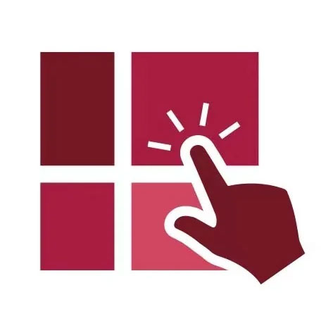 Icon of a hand pointing to a square with a light bulb, on a white background