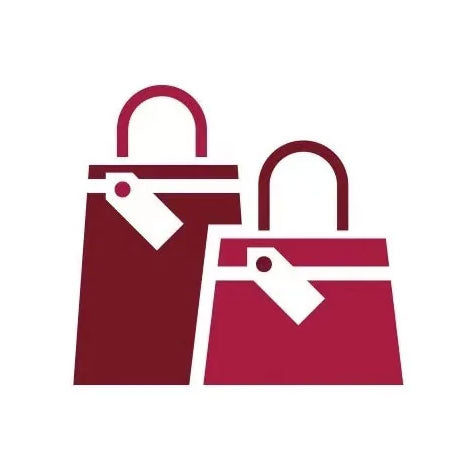 Two red shopping bags with white tags on a white background