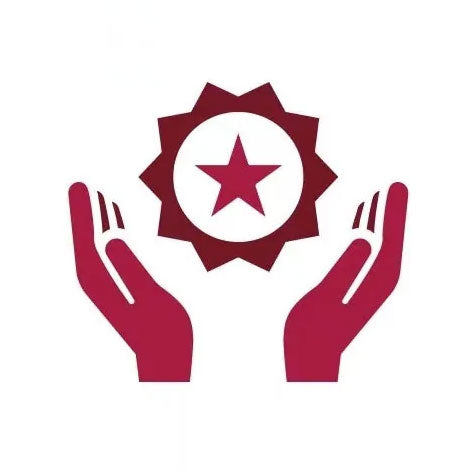 Red emblem with a star and two hands on a white background