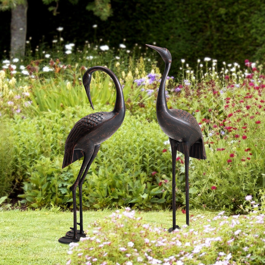 Gartenfigur Kranich aus Bronze, 2er Set - groß - sunjoyonline.eu